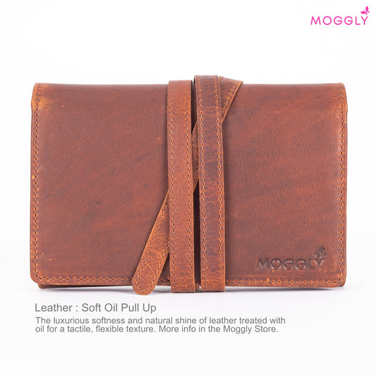 Jewelry Leather Wallet for Travel - Cognac 3folds