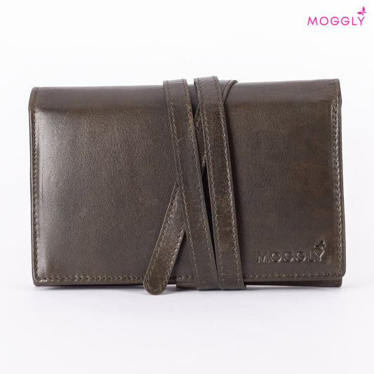 Jewelry Leather Wallet for Travel - Olive Green 3folds