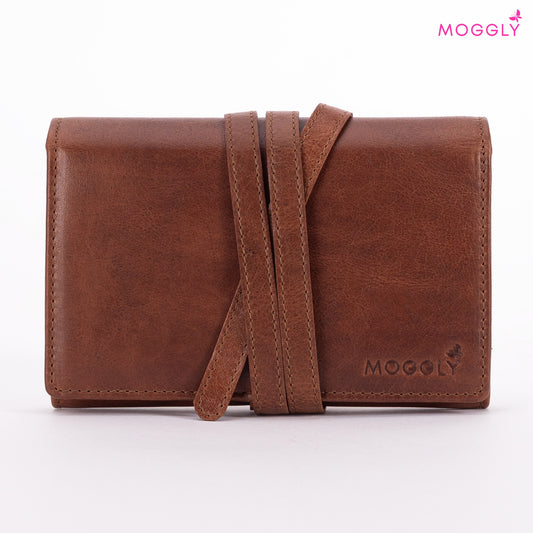 Jewelry Leather Wallet for Travel - Brown 3folds