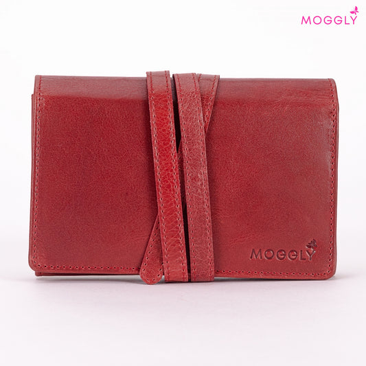 Jewelry Leather Wallet for Travel - Ruster Red 3 folds