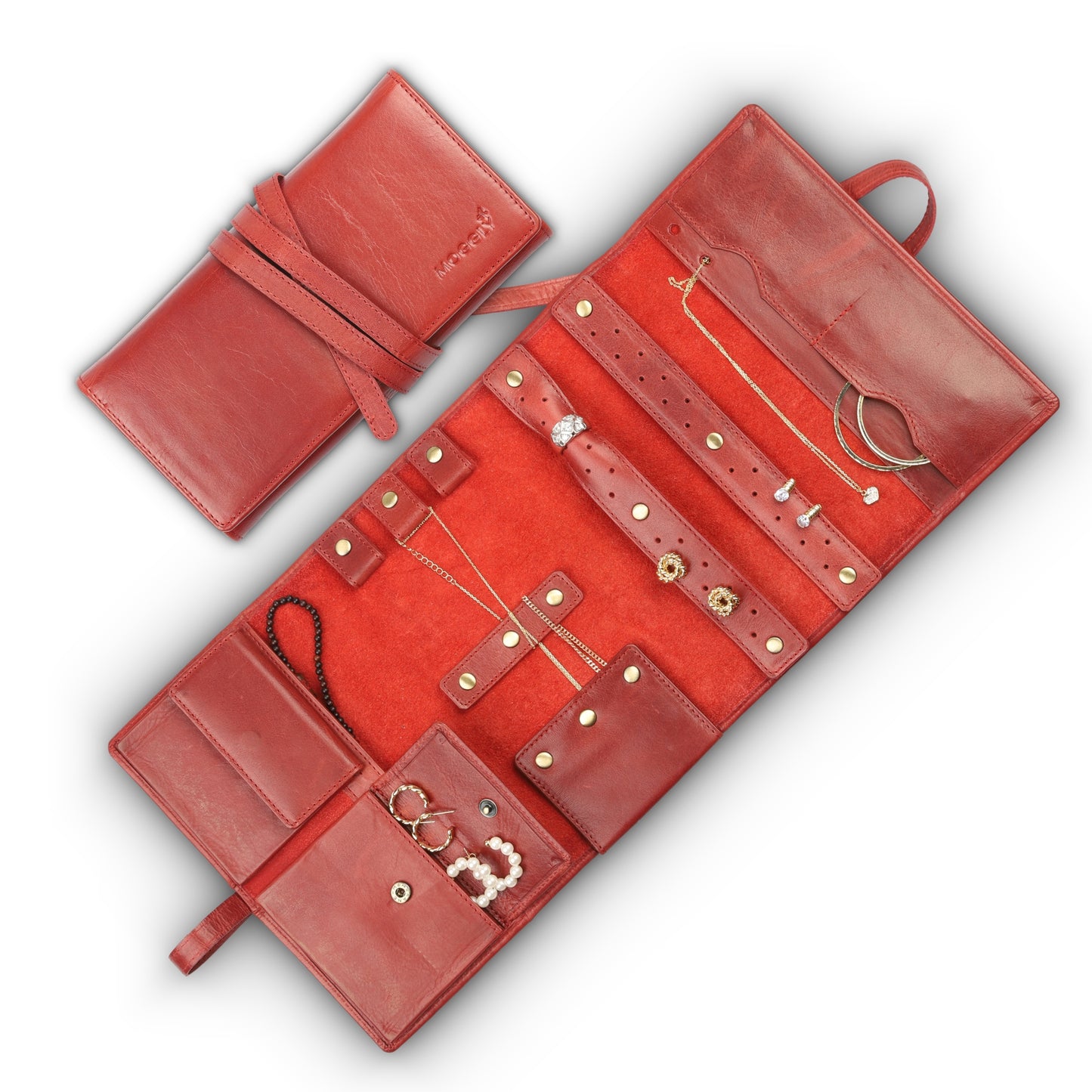 Jewelry Leather Wallet for Travel - Ruster Red 4folds