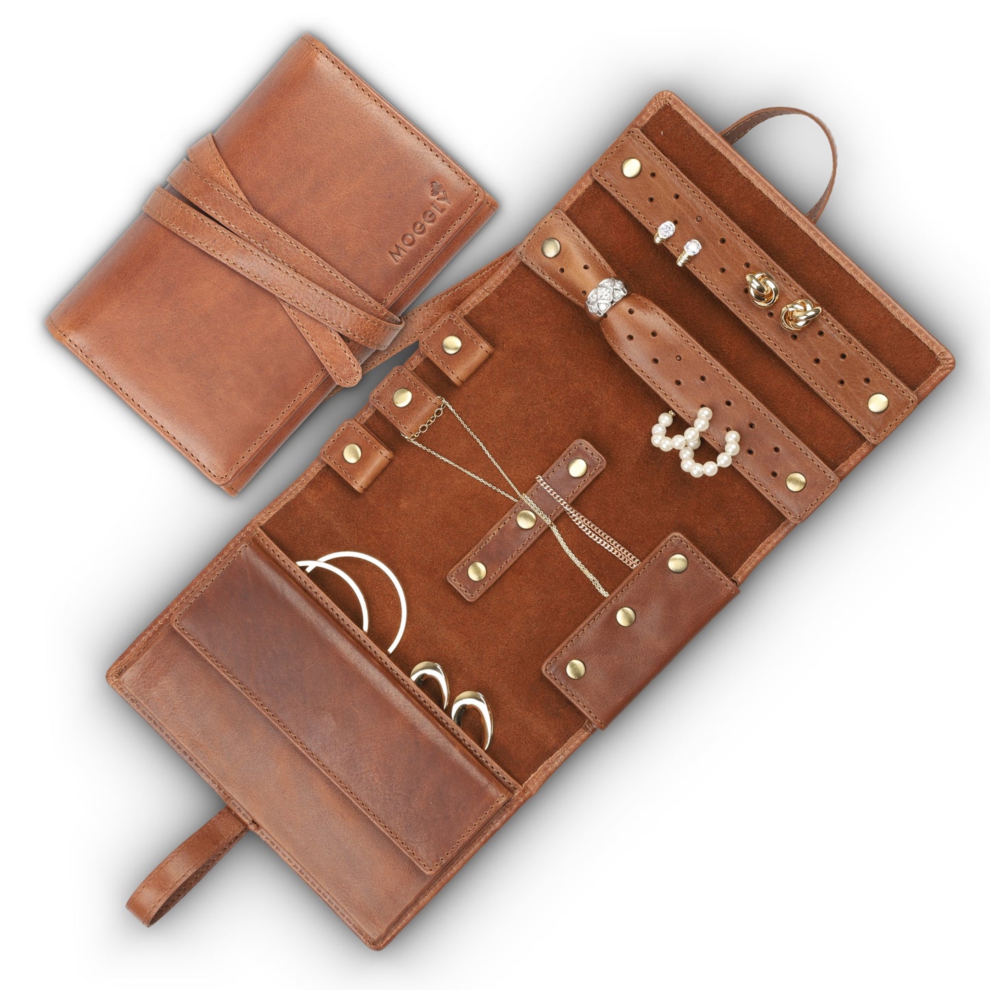 Jewelry Leather Wallet for Travel - Brown 3folds