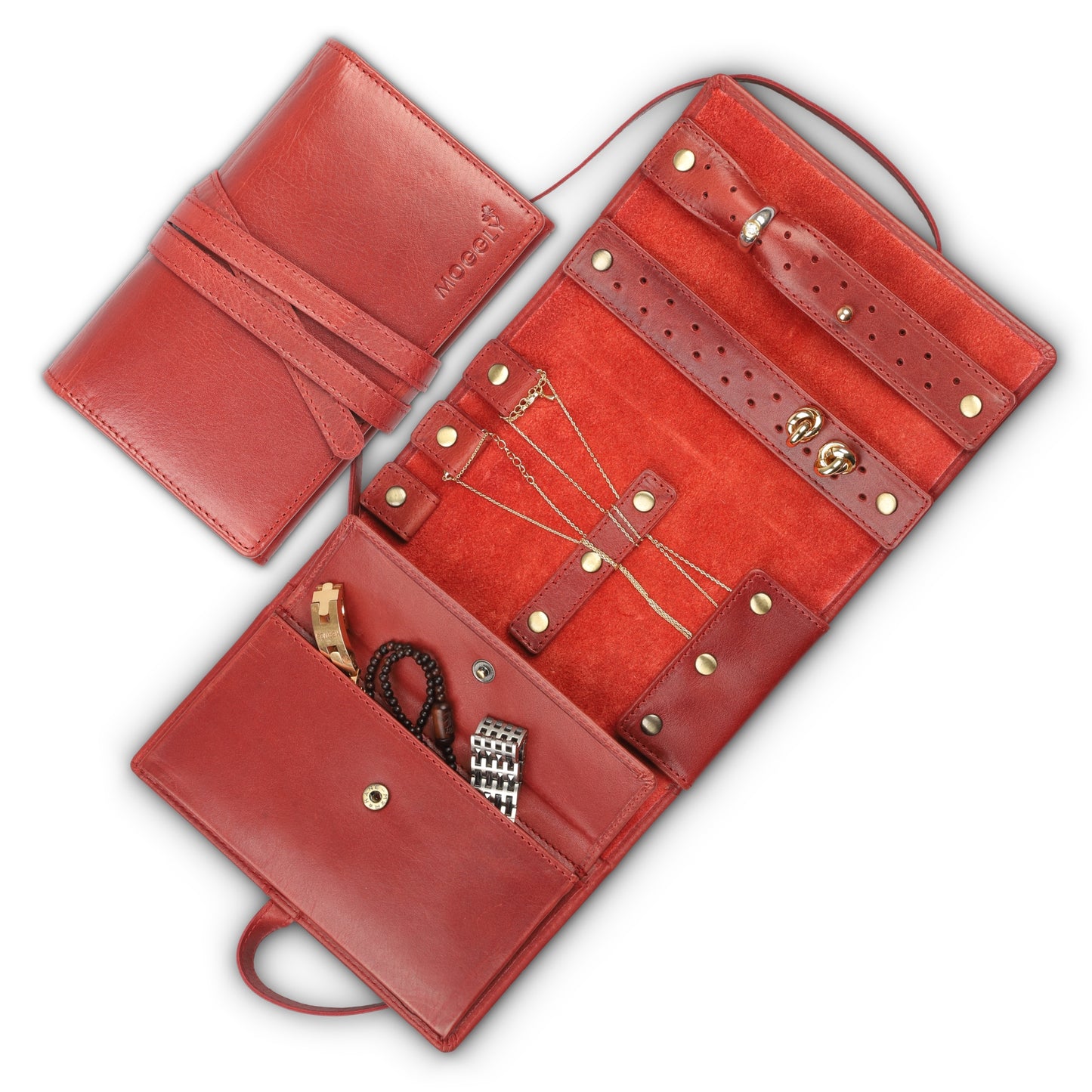 Jewelry Leather Wallet for Travel - Ruster Red 3 folds