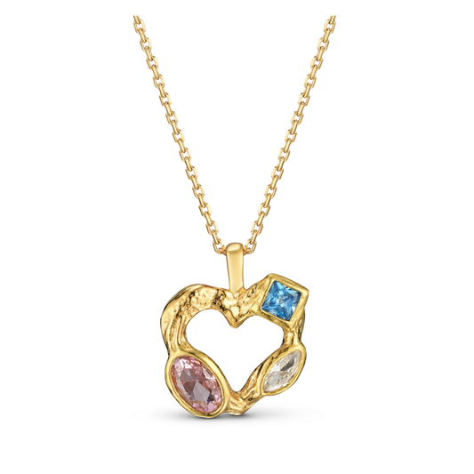 Necklace - Bumpy Heart Pendant set with Color Stones