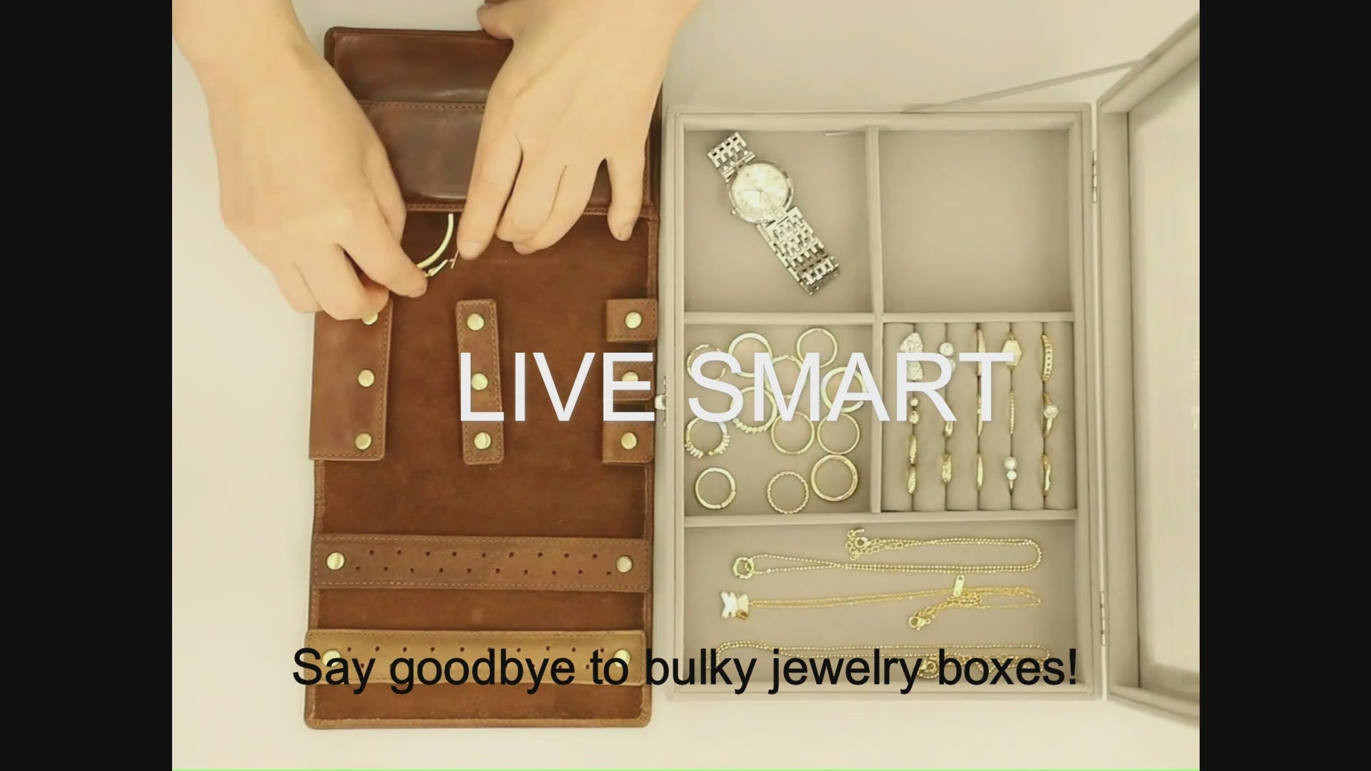 Load video: Replace bulky jewelry cases with Moggly&#39;s Foldable Jewelry Wallets which can you save your spaces by storing jewelry and by folding wallets.